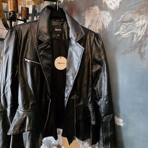 Black Leather Peplum Moto Jacket